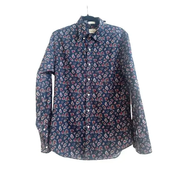J. Crew Men's Slim Fit Blue with Red and White Paisley Print Collar Button Down - Picture 2 of 11